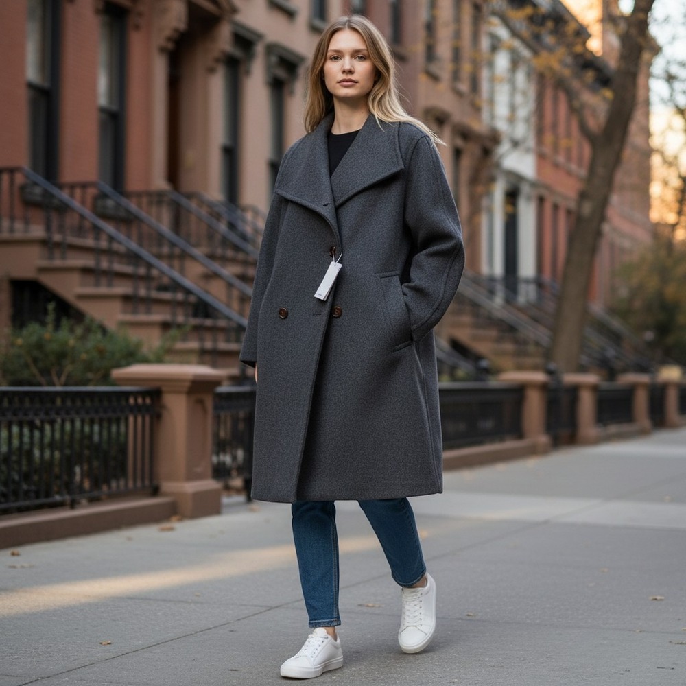 Mango MNG Grey Wool Blend Overcoat Abrigo Conguito XXL New With Tags